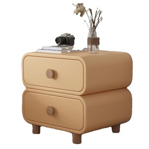 Cream-colored Leather Nightstand 2-Drawer Modern Bedroom Storage <b>Cabinet</b> Assembled <b>Small</b> Size - Product Image 5
