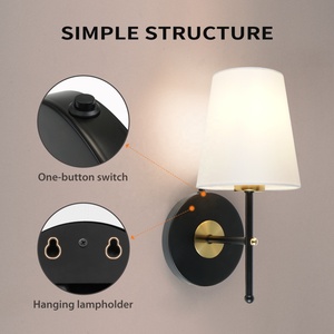 Lampe murale rechargeable C01 avec abat-jour en tissu, lampe murale sans fil classique nordique E26 LED pour hôtel, lampe de couloir - Product Image 4