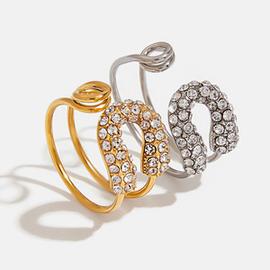 Elegant Geometric Zircon <b>Ring</b> <b>Open</b> Band Pave Setting Unisex Party Jewelry Gold Silver Tone - Product Image 1