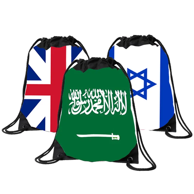 Unisex suudi arabistan İngiltere İtalya baskılı Logo bayrak sırt çantası ulusal futbol taraftarları spor takımı ipli sırt çantaları