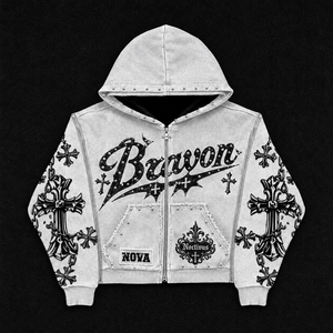 Sudadera con capucha doble de algodón grueso de 480 g/m² con cremallera y pedrería para hombre, ideal para impresión promocional - Product Image 1