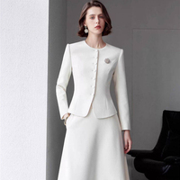 Ensemble de costume pour femme JERMAR blanc, col rond, blazer court, jupe trapèze, pour le travail formel, tenue de bureau, taille personnalisée disponible