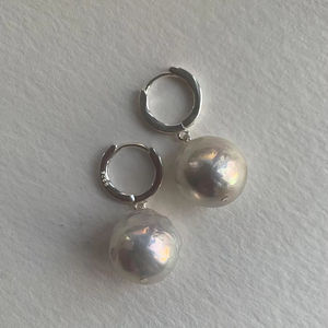 Pendientes Largos Redondos de Perlas Barrocas, Grado AAA, Blancas, de Agua Dulce Real, Modernas, Naturales, Grandes - Product Image 1