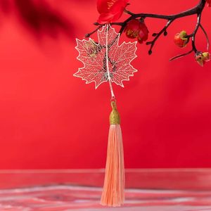 Chinese Style Leaf Rose Gold <strong>Metal</strong> <strong>Bookmarks</strong> Hollow Out Stainless Steel Book Mark Page <strong>Maker</strong> with Tassels for Students - Product Image 4