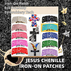 Patch chenille grand format personnalisé de haute qualité à thermocoller pour sweat-shirt, motif Jésus, blanc, 'Dieu est bon à tout moment', pour casquette - Product Image 2