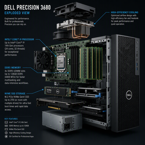 เวิร์กสเตชัน 3680 Tower I9-14900K 32G DDR5 RTX 4000 กราฟิกเดสก์ท็อป โปรเซสเซอร์ประสิทธิภาพสูง มอบความสามารถในการประมวลผลที่ทรงพลัง - Product Image 3
