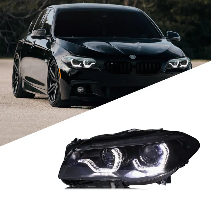 ใช้งานได้ 11-13 BMW 5 Series ชุดไฟหน้า F10 การปรับเปลี่ยน LED ช้อนไฟวิ่งกลางวัน F18 ไฟเลี้ยว