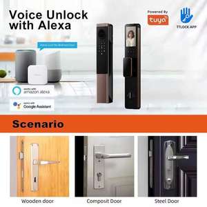 Serrure électronique numérique intelligente Sonnette d'empreintes digitales Caméra 3D Reconnaissance faciale du visage Smart Things App Anti-Theft Password Wifi - Product Image 5