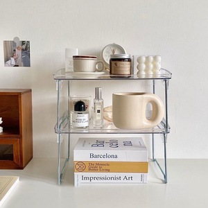 Transparent Double Layer <b>Desk</b> Storage Rack Acrylic Cup Holder <b>Foldable</b> Kitchen Bathroom Organizer Minimalist Design - Product Image 4