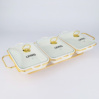 Plat de service rectangulaire de luxe en céramique blanche pour buffet, équipement de restauration, chauffe-plats à alcool