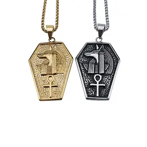 Grosir Perhiasan Mesir Di Cina Stainless Steel Cross Of Life Mitos Dewa Kematian Anubis Ankh Kalung