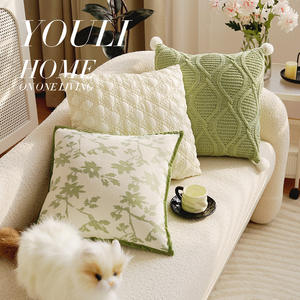 Funda de Almohada Cuadrada de Lona con Rayas, Estilo Retro, Color Verde Crema, de Lujo Ligero, para Sala de Estar, Sofá o Cama - Product Image 2