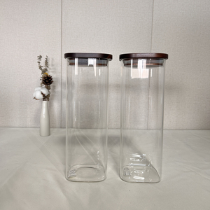 低最小起订量2pc套装加厚方形大玻璃罐，带相思盖，用于食品储存 - Product Image 1