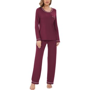 Conjunto de Pijama Largo de Viscosa de Bambú para Mujer, Manga Larga, Cuello Redondo, Ropa de Dormir Suave, Ropa de Estar por Casa - Product Image 1