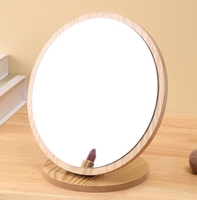 Eco-friendly Bamboo Wood Makeup Mirror Square Oval Round Desk Compact Mirror Glass Cosmetic Standing Desktop Vanity Mirror