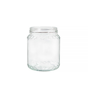 Bocaux à miel en verre uniques et transparents en forme de nid d'abeille, vides, de 380 ml et 700 ml, avec couvercles métalliques pour l'emballage alimentaire, bouteille facile à saisir - Product Image 2