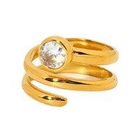 Bague double couche de luxe abordable style Instagram, design serpentin, incrustée de zircon blanc, en acier inoxydable plaqué or 18 carats