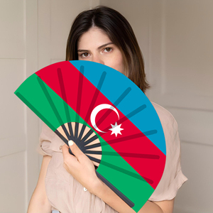 Abanicos Plegables de Bambú con la Bandera de Azerbaiyán al por Mayor, Abanico de Mano para Carnaval, Boda, Festival, Fiesta, Agencia de Viajes - Product Image 5