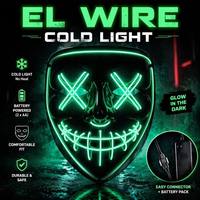 Masque lumineux LED noir en forme de V pour la fête d'Halloween, masque de danse à lumière froide, accessoire de cosplay effrayant, accessoire décoratif
