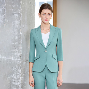 Women's Mid Sleeve Blazer Set Three Quarter Sleeve Polyester Worsted Anti Wrinkle Office Lady Spring Suit - Product Image 1