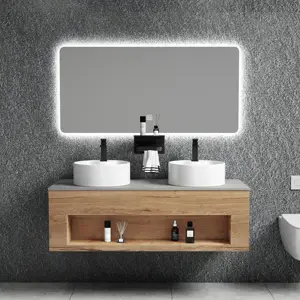Storage illuminato hotel moderno incorniciato parete a forma di mesine speciale led bagno specchio mobile vanity