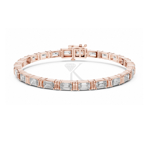 Pulsera de doble barra con diamantes de corte esmeralda East West, con diamantes cultivados en laboratorio en oro amarillo, pulsera de eslabones geométricos. - Product Image 5