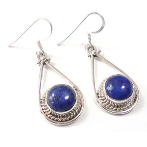 Pendientes de tuerca de Plata de Ley 925 para niñas, pendientes de boda con borla colgante de lapislázuli azul, joyería India al por mayor - Product Image 5