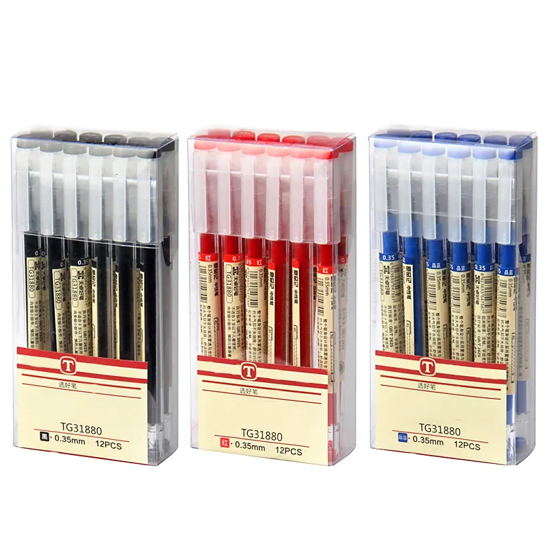 Amazon Hot Selling Wholesale Hoge Kwaliteit Schoolaanbod 100 Set Gel Inkt Pen 0.5 0.35Mm 12 Stks/doos Zwart Blauw Rood 0.5Mm Gel Pen