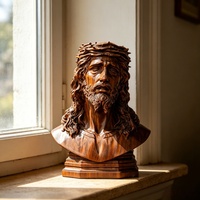 Statue de Jésus sculptée à la main en bois massif avec couronne d'épines, sculpture religieuse, décoration d'autel de chapelle catholique chrétienne pour la maison