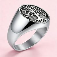 Neue Coole Vintage-Ringe für Herren mit Lebensbaum-Muster CNC-Graviert Persönliche Edelstahl-Punk-Ringe Großhandel