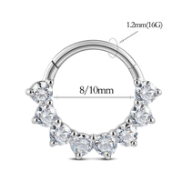 Anneau de piercing articulé en titane ASTM F136 plaqué or avec incrustation de zircon cubique pour cartilage, septum, nez, tragus, hélix, daith
