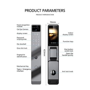 Serrures intelligentes à reconnaissance faciale 3D pour porte d'entrée, <span class=keywords><strong>serrure</strong></span> de porte intelligente Wifi Tuya avec caméra et empreintes digitales, <span class=keywords><strong>serrure</strong></span> de porte principale intelligente - Product Image 6