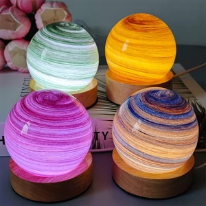 Lámpara de Noche LED Táctil Recargable de Diseño Creativo, Lámpara de Mesa Desmontable de Madera con Pantalla de Globo de Vidrio para Decoración de Dormitorio - Product Image 1