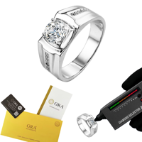 Bague Moissanite de luxe pour homme 1ct S925 en argent sterling VVS coupe ronde classique mariage et fête bijoux fins avec certificat GRA