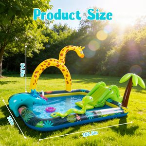 Parc aquatique pour enfants Jungle Animal Play Center avec toboggan et pulvérisateur, piscine pour enfants, jouet aquatique d'été pour jardin extérieur, 1025 x 75 pouces - Product Image 5