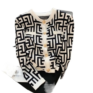 Top en tricot crochet pour femme, pull cardigan décontracté à rayures, col rond, design jacquard en <span class=keywords><strong>labyrinthe</strong></span> - Product Image 5