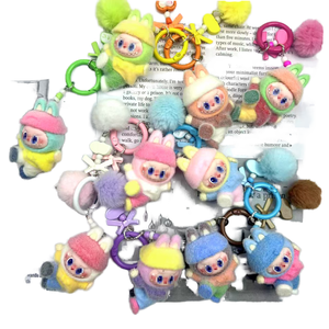 2026 Wholesale 10 Colors Kawaii Cartoon Cute Bubus 3D Plush Rabbit UV Printing Light Keychains Macaron Monster Rabbit Pendant