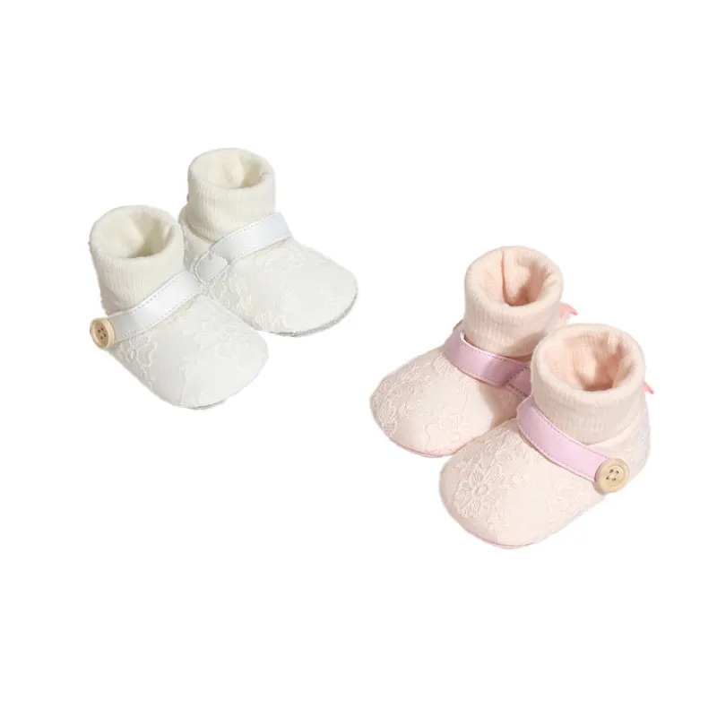2023 temporada de primavera y otoño nueva niña zapatos de bebé cubre calcetines de tubo alto de encaje bebé suela suave zapatos para caminar zapatos para niños pequeños