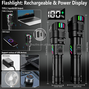 Siêu sáng chùm rộng dẫn ngọn đuốc ánh sáng đèn flash ánh sáng tầm xa không thấm nước Loại-C có thể sạc lại hợp kim nhôm đèn pin - Product Image 4