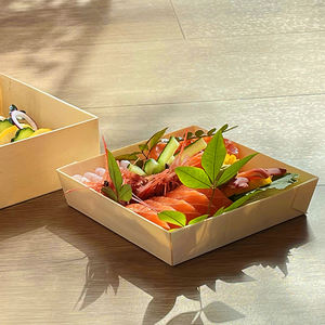 Livraison rapide japonais à emporter boîte d'emballage alimentaire conteneur jetable en bois <span class=keywords><strong>anti</strong></span>-buée couverture sushi plateau - Product Image 3