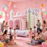GOLDEN ART BC-403 OEM Oxford Macaron Princess Château Gonflable pour Enfants avec Toboggan, Château de Fée, pour Fêtes en Extérieur, 6 places