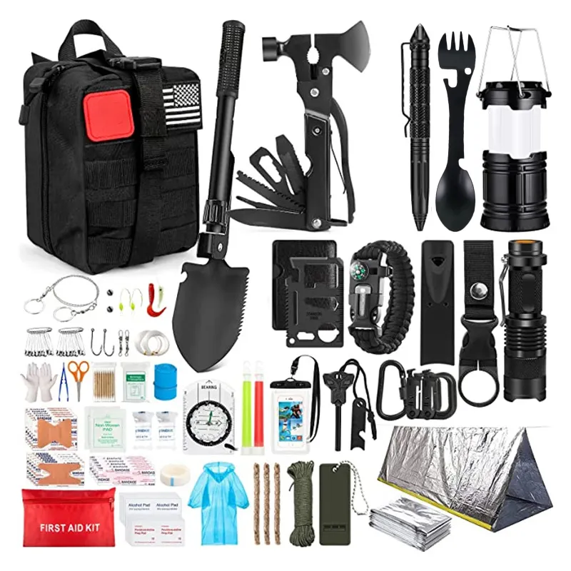 Kit de supervivencia, mochila de viaje para acampar, primeros auxilios de emergencia con suministros médicos y botiquines tácticos de primeros auxilios