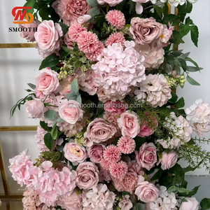 SMOOTH Hot Sales Flower <b>Runner</b> Pink Rose <b>Green</b> Plants Pillar Flower Arrangement For Wedding Backdrop Decoration - Product Image 4