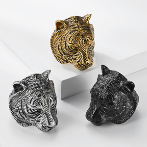 Popular 3D tiger head <b>titanium</b> steel <b>ring</b> for men in Europe and America, featuring a retro and unique design, exuding a powerful - Product Image 2