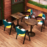 Table de salle à manger moderne en bois avec base en fer, ensemble de meubles