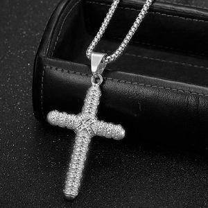 Collier avec pendentif croix en acier inoxydable, serti de pierres, bijoux de mode unisexe - Product Image 2