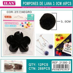 Ilan <b>Wool</b> Pom Poms 3.0 Cm Black For <b>Crafts</b> And Jewelry Making - Product Image 1