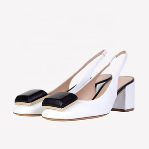 Women Low Chunky Heels Pumps Stretch Slingbacks <b>Shoes</b> Square Toe Office Lady Summer on Ornaments Sandals - Product Image 2