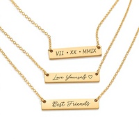 Collier barre personnalisé avec chiffres romains, plaqué or 18 carats, acier inoxydable, coordonnées gravées, collier barre horizontale