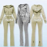 Ensemble de survêtement 2 pièces pour femme : sweat à capuche court zippé et pantalon de jogging – Tenue de créateur pour femme – Survêtement zippé